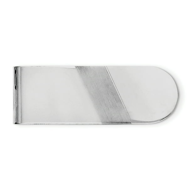 Sterling Silver Rhodium Plated Brushed & Polished Money Clip 
